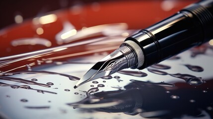A simple yet elegant image of a fountain pen resting on top of a table. Perfect for illustrating...