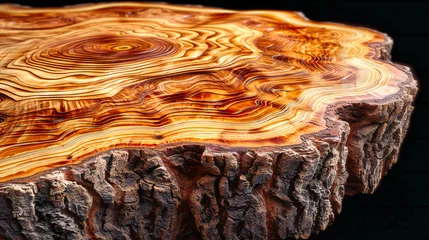 Papier Peint photo autocollant Texture du bois de chauffage Wooden log cross-section, showcasing the natural pattern, texture, and growth rings of a tree, ideal for concepts related to nature, forestry, or woodwork