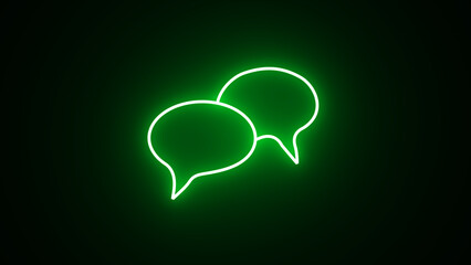 Neon glowing green color line speech bubble on black background. neon chat bubble sign, icon and symbol. Blank speech bubble in neon style. neon blog speech bubble.