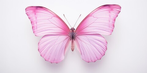A beautiful pink butterfly resting on a white surface. Can be used for nature, spring, or garden-related themes
