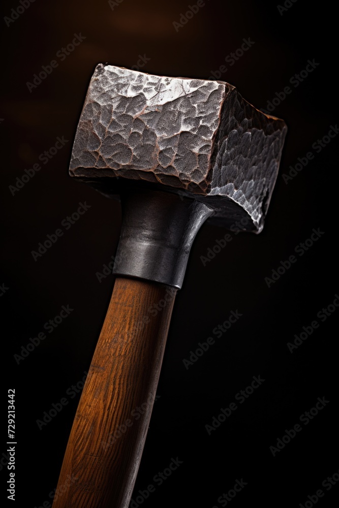 Poster close-up view of a hammer on a black background. perfect for illustrating construction, diy projects
