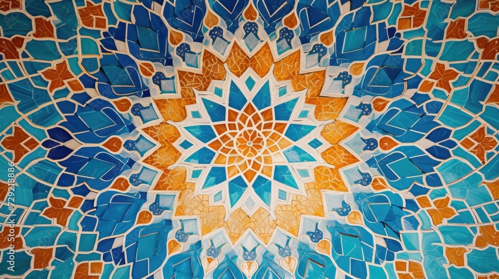 Poster A close-up view of a vibrant and colorful mosaic design. This image can be used for various design projects