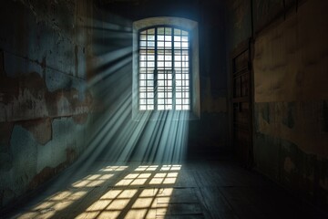 Obraz premium Sunlight streaming through a window in an ancient building. Perfect for adding warmth and natural light to any project