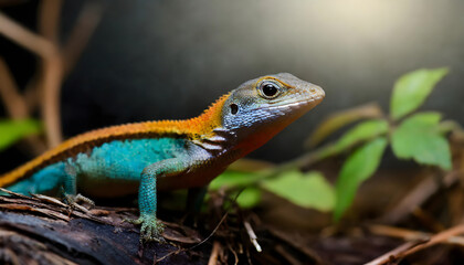 Fototapeta premium Green lizard on a branch in nature