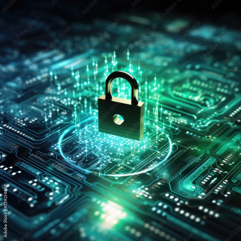 Aufkleber a padlock secured on top of a circuit board. perfect for technology security concepts