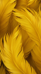 Close-Up View of Vibrant Golden Feathers in Detailed Texture Display. Background, wallpaper.