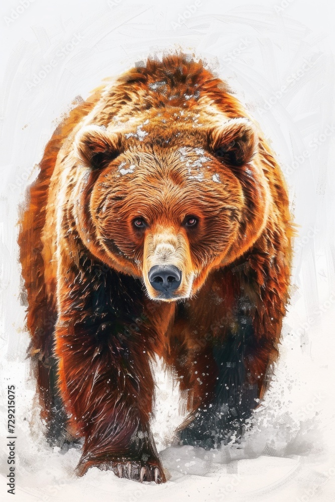 Canvas Prints A painting of a brown bear walking in the snow. Suitable for nature or wildlife-themed projects