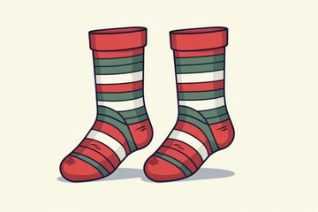 A pair of red and green striped socks. Can be used to add a pop of color to any outfit