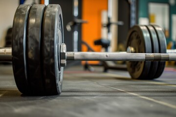 closeup on barbell bending under heavy weight - obrazy, fototapety, plakaty