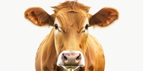 A detailed close-up of a brown cow's face. Perfect for agricultural or farm-related projects
