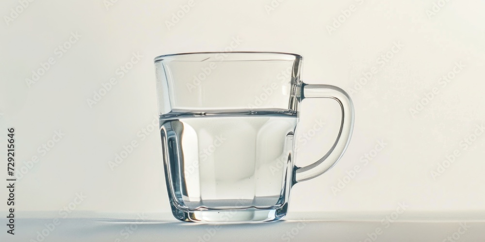 Poster a simple and refreshing image of a glass of water sitting on top of a table. perfect for illustratin