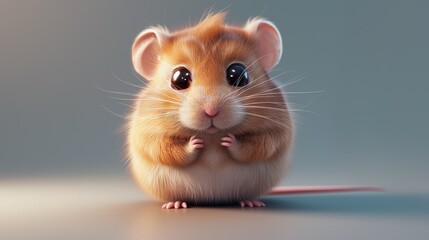 Cute fluffy hamster, cute little pet rodent with baby innocent eyes - obrazy, fototapety, plakaty