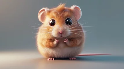 Fotobehang Cute fluffy hamster, cute little pet rodent with baby innocent eyes © Vadim
