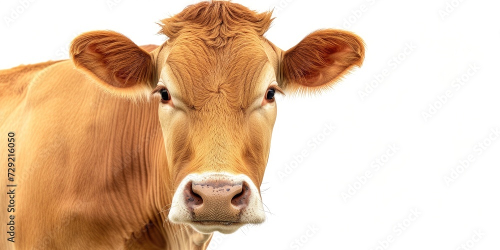 Poster A detailed view of a cow's face captured in a close-up shot. This image can be used in various projects that require visuals related to farm animals or agriculture
