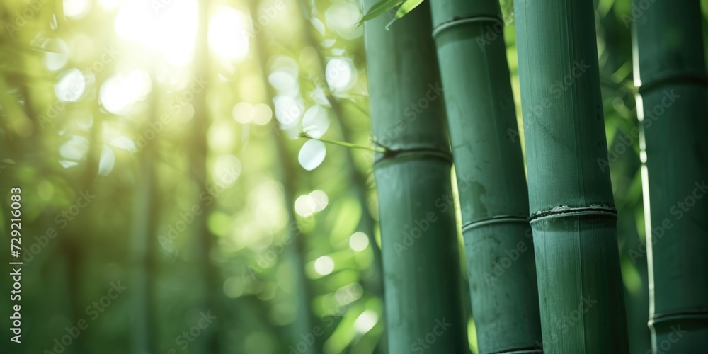 Poster A close-up view of a bamboo tree with the sun shining in the background. This image captures the natural beauty of the bamboo tree and the warmth of the sunlight.