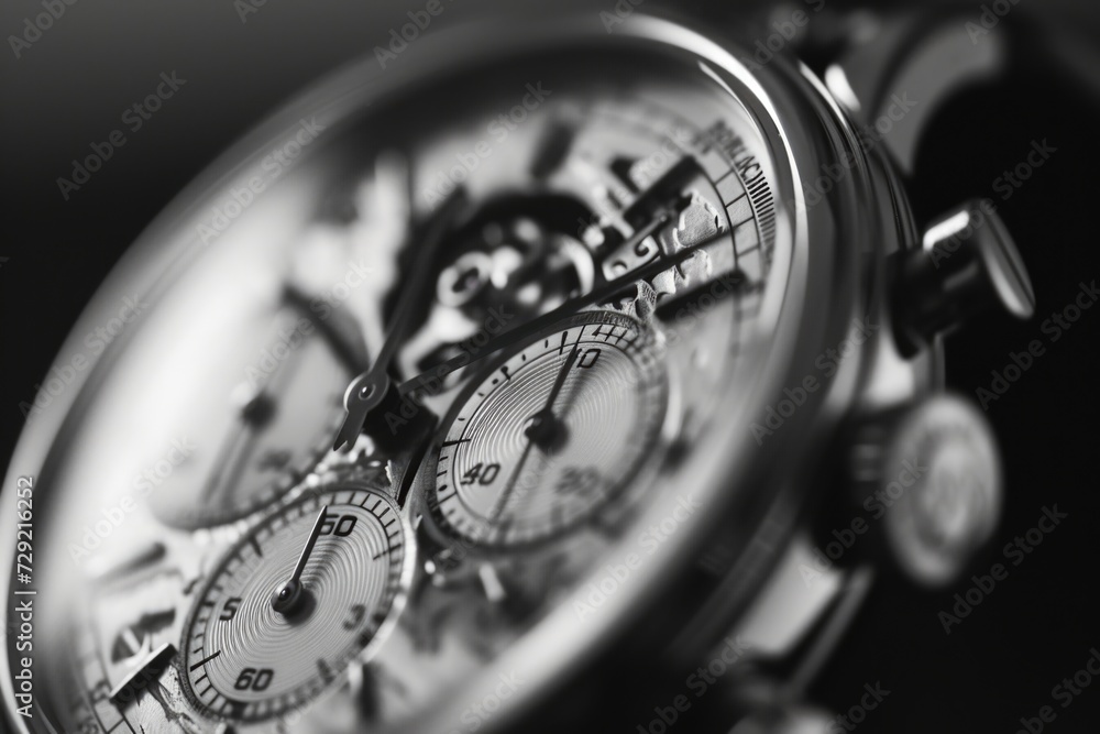 Poster a timeless black and white photo of a watch. perfect for illustrating the concept of time or adding 