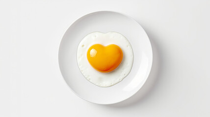 Fried eggs on a heart-shaped plate on a white background, a symbol of love, food for a healthy diet