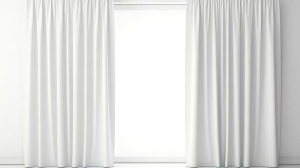 A white curtain hanging on a white wall. Suitable for interior design and home decor projects