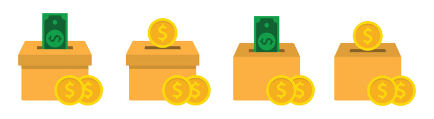 Money box safe icon, Money donation icon, vector illustration