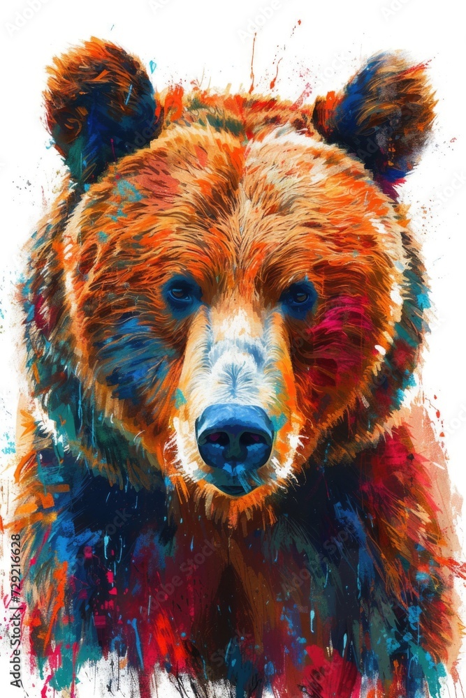 Poster a close-up shot of a bear's face on a white background. suitable for various uses