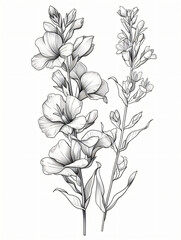 Black and white style line style snapdragons flowers