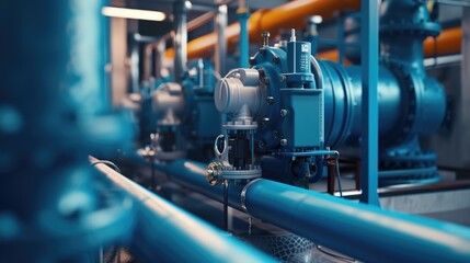 A detailed view of pipes and valves in a building. This image can be used to showcase plumbing, construction, or industrial themes