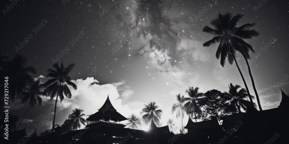Poster a captivating black and white photo of the night sky. perfect for adding a touch of elegance and mys