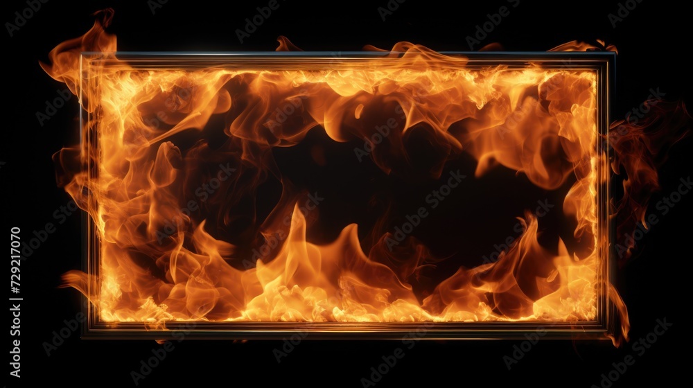 Poster A captivating image of a fire burning inside a frame. This versatile picture can be used to add a fiery element to various projects