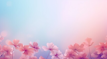 Soft Pastel Sky Background With Silhouette of Blooming Flowers at Sunset