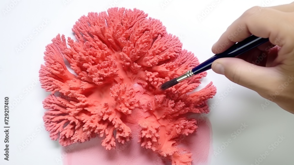 Poster a person is using a brush to paint a coral. this image can be used to depict artistic creativity and