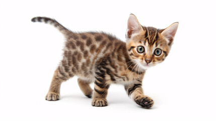 Bengal cat isolated on white background with full depth of field and deep focus fusion
