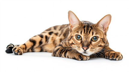 Fototapeta premium Bengal cat isolated on white background with full depth of field and deep focus fusion 