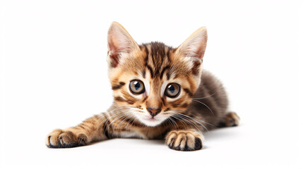 Obraz premium Bengal cat isolated on white background with full depth of field and deep focus fusion 