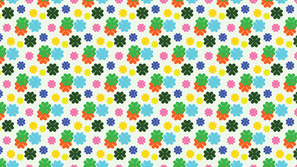 St. Patrick's Day background, shamrock flowers and leaves random seamless pattern, background, backdrop, wallpaper, fabric decoration, wall art, prints