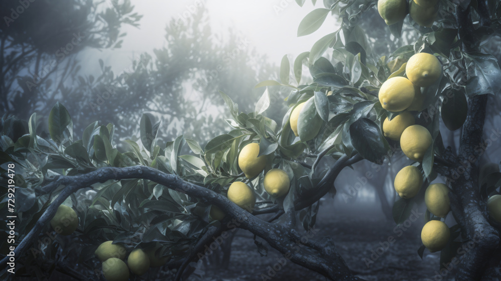 Poster lemon tree wonderland featuring soft fog and diffused light