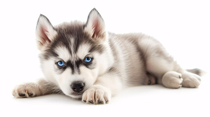 Obraz premium Husky dog isolated on white background with full depth of field and deep focus fusion 