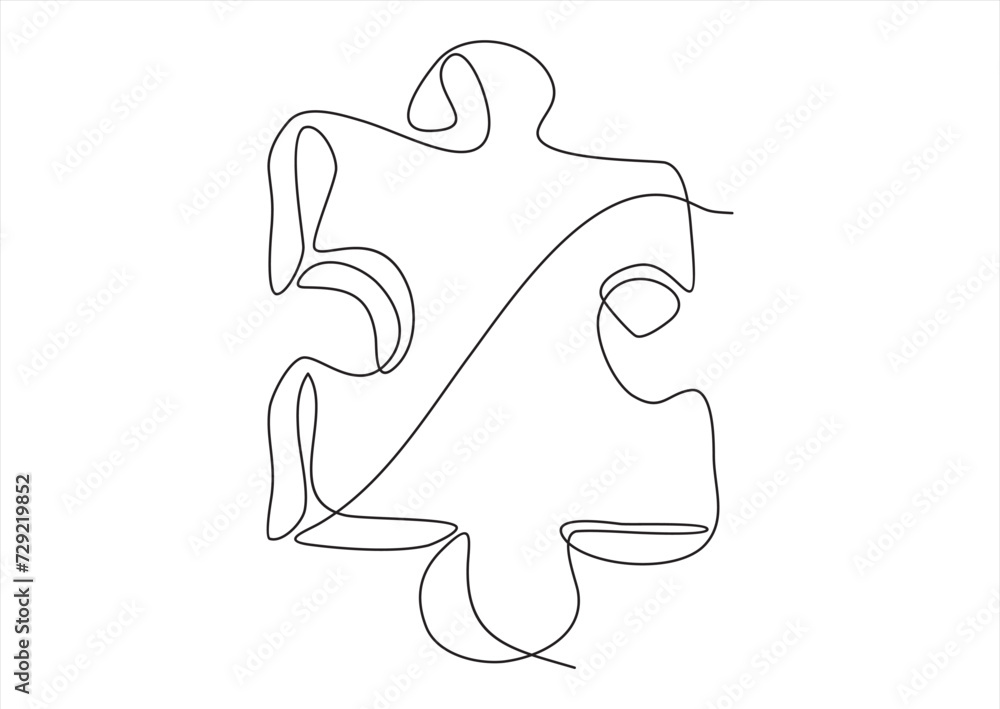 Aufkleber continuous one line drawing of piece of jigsaw on white background. puzzle game symbol and sign busi