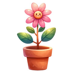 Naklejka premium Watercolor cute pink flower in a tree pot. World nature conservation. Earth day concept.
