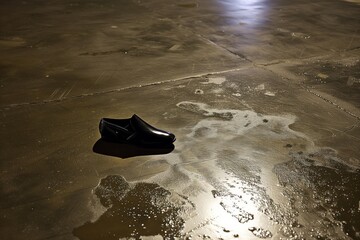 single shoe left behind on sticky stadium floor