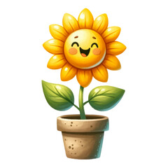 Watercolor cute sunflower. A sunflower with a face. World nature conservation. Earth day concept.