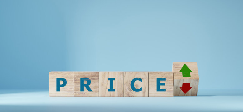 flipping between green up arrow and red down arrow with price wording for product increase and decrease price which related with demand and supply