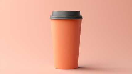 Peach Cup of Coffee on a Pink Background, Trendy mock up, copy space