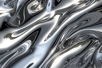 Silver chrome liquid metal with waves backdrop. Melt wavy abstract background