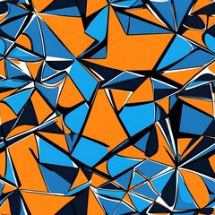 Blue and Orange Shapes Painting on Orange Background. Generative AI.