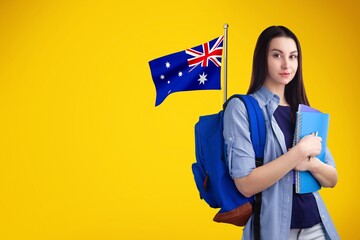 A pretty female student with the Australia flag