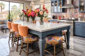 Obraz premium modern kitchen with countertops colorful and playful patterns interior designer professional advertising photography