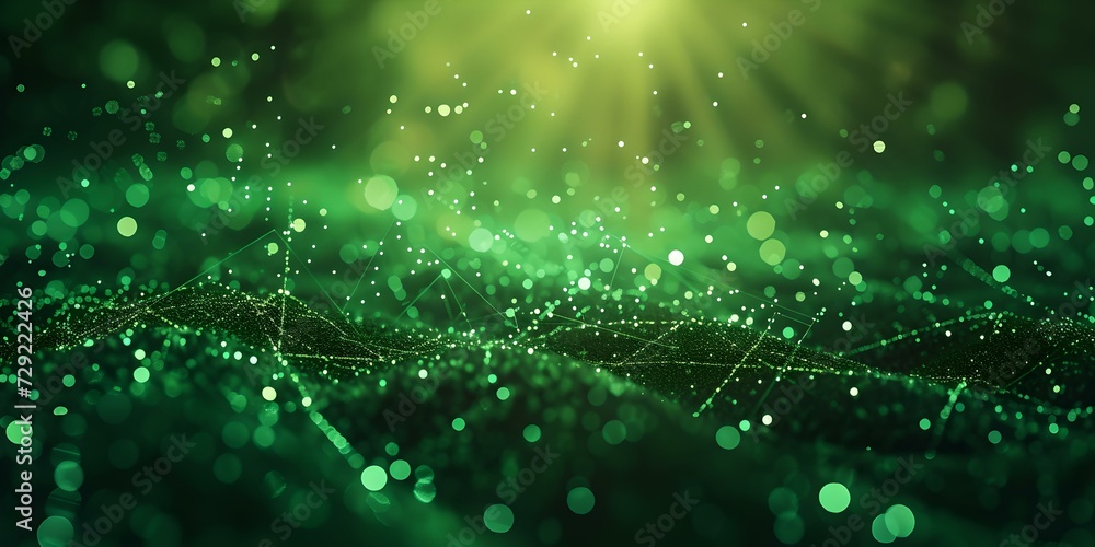 Aufkleber vivid green particles and network lines on dark background symbolizing technology and data. digital 