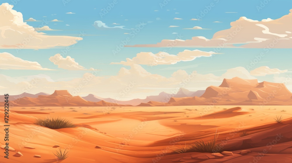 Poster a vast desert with sand dunes and a clear horizon. vector cartoon graphic generative ai