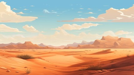Fototapeta na wymiar A vast desert with sand dunes and a clear horizon. vector cartoon graphic Generative AI