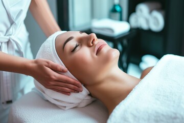 esthetician giving a relaxing head massage to a customer